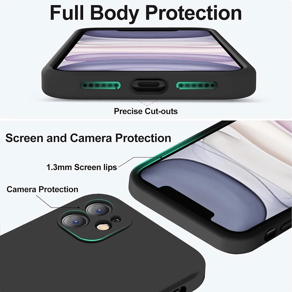 Black Shockproof Silicone TPU Phone Case For Iphone 11 12 13 14 15 Pro