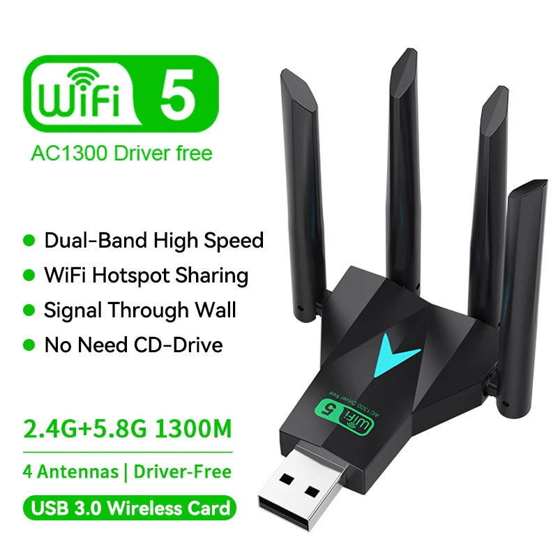 Dual Band 1300Mbps WiFi USB Adapter 2.4G/5Ghz Wi-Fi Dongle USB3.0