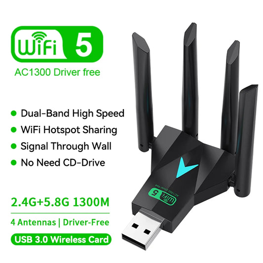 Dual Band 1300Mbps WiFi USB Adapter 2.4G/5Ghz Wi-Fi Dongle USB3.0