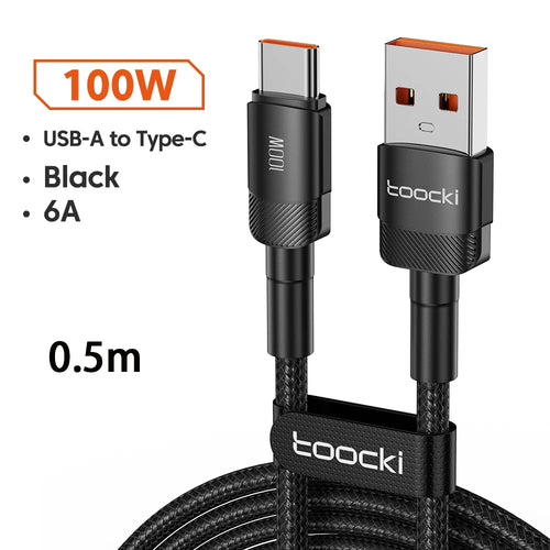 Toocki 6A USB To Type C Cable for Huawei Xiaomi PD 100W Fast Charging
