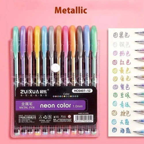 12Pcs Colors Gel Pens and Refills for School Office Coloring Book