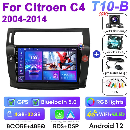 2 Din Android 12 Car Radio For Citroen C4 C-Triomphe Quatre 2004-2014
