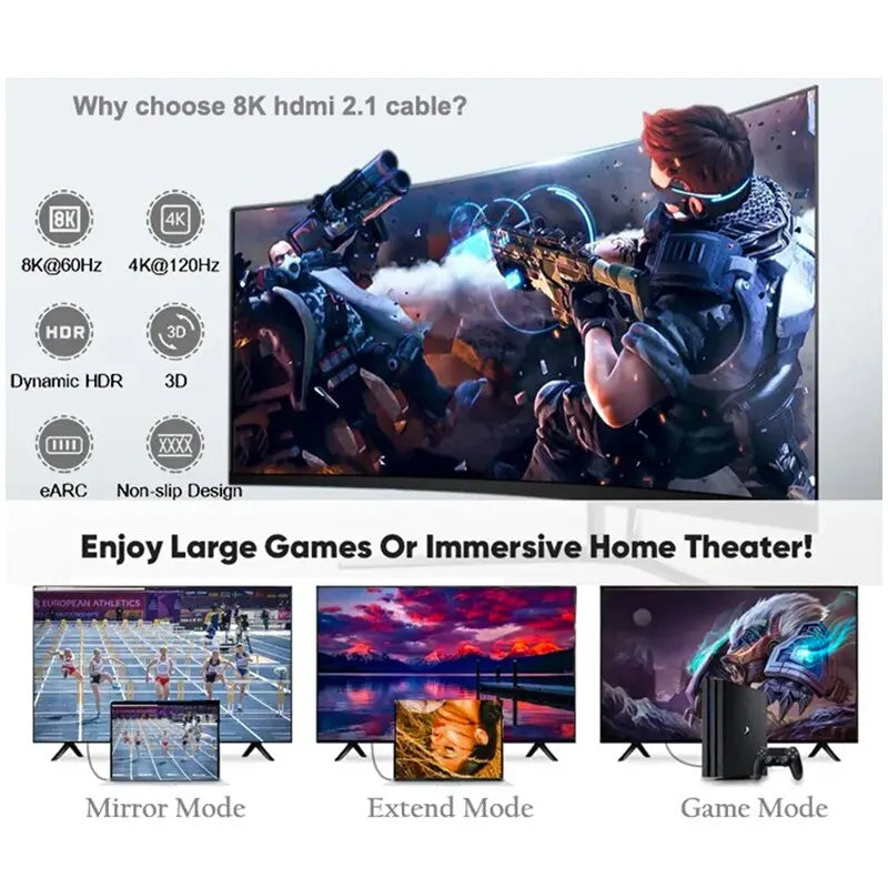 1 1.5 2M HDTV 8K Cable 60HZ 2.1V 4K 144HZ 3D TV Computer Monitor