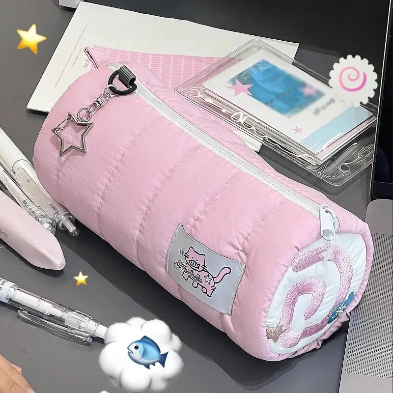 Pink Towel Roll Pencil Case Kawaii Soft Pen Storage Bag Cosmetic Pouch