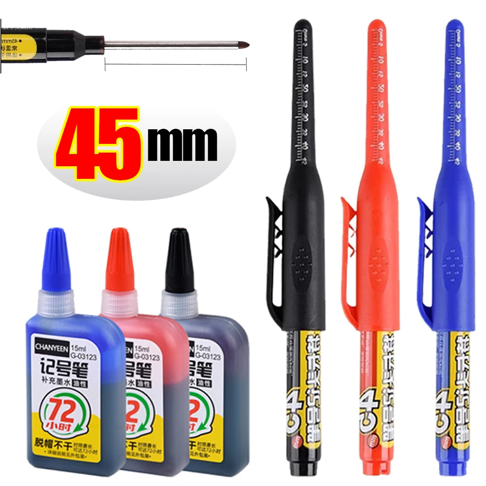 45mm Waterproof Deep Hole Marker Pens Long Nib Head Carpenter Pen