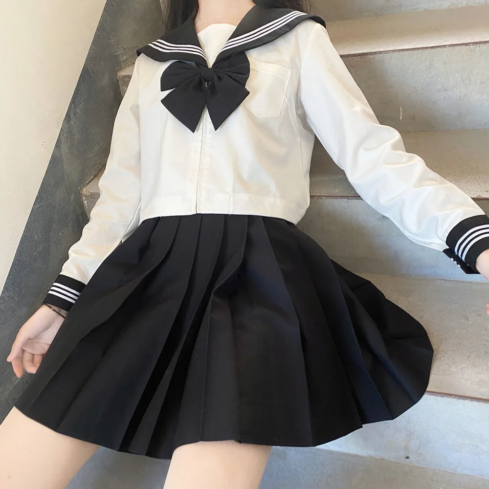Japanese School Uniform Girls Plus Size Jk Suit Black Tie White Three