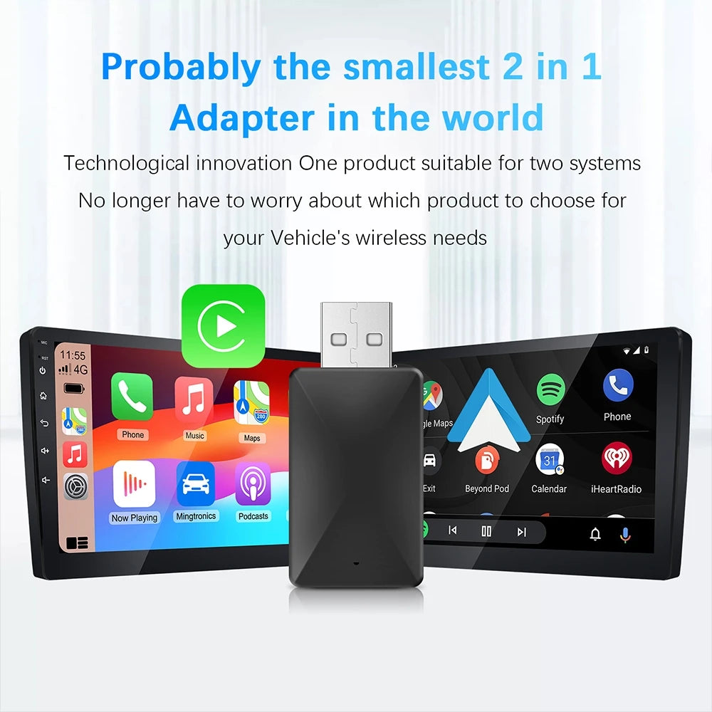 Carplay Wireless Adapter Android Auto 2in 1 Smart Dongle 2024 5G WIFI