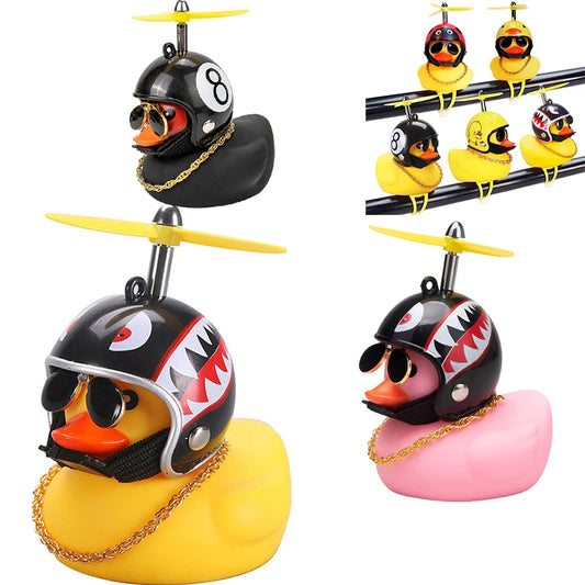 Car Duck With Helmet Broken Wind Pendant Small Yellow Duck Road Bike