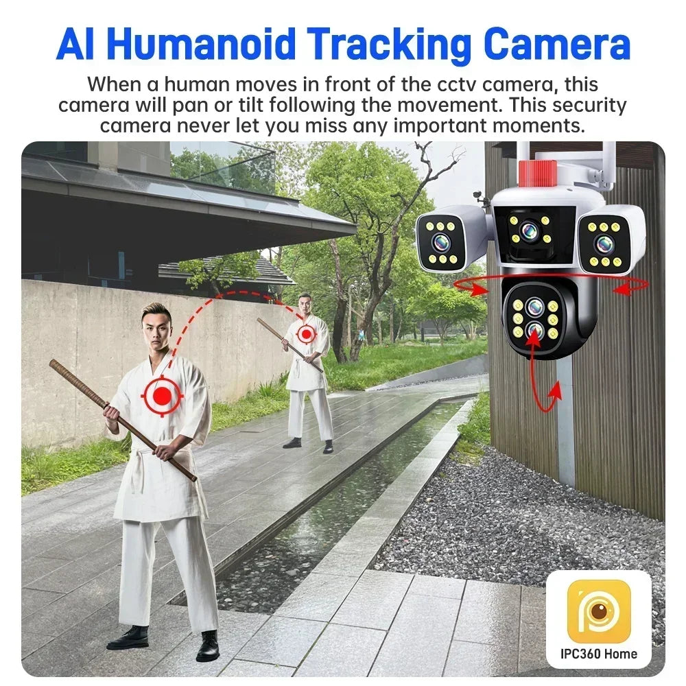 DIFANG 10K 20MP WiFi Security Camera Outdoor Three Screen 360° PTZ