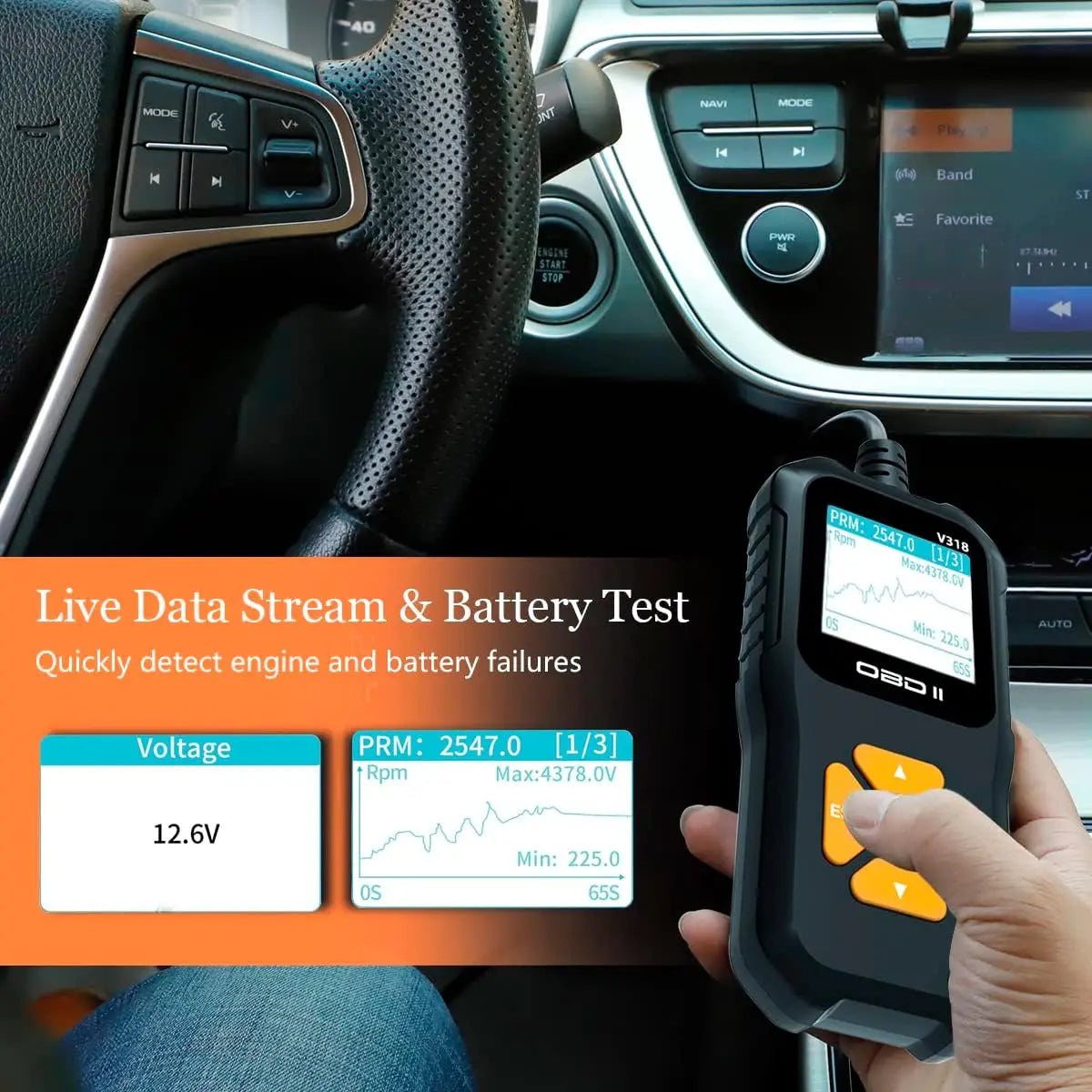 V318 Auto Diagnostic Tool Scanner Automobile Battery Tester OBD2