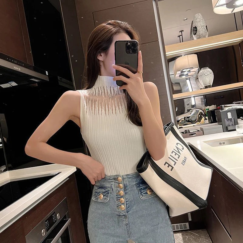 New Women's Summer Fashion Thin Knitted Undershirt Sleeveless Pullover
