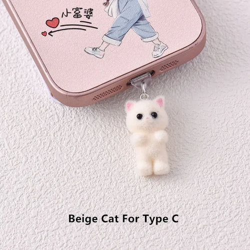 MINISO Resin Plush Cat Phone Dustproof Plug For iPhone Samsung Xiaomi