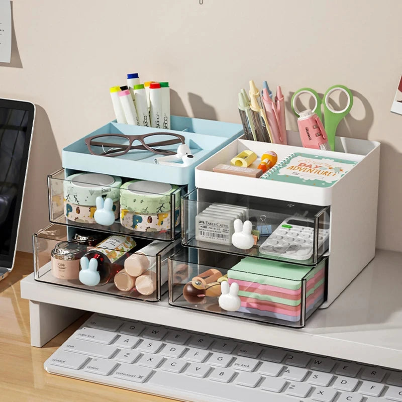 Small Desk Organizer With Drawer, Office Desktop Storage Box, Makeup