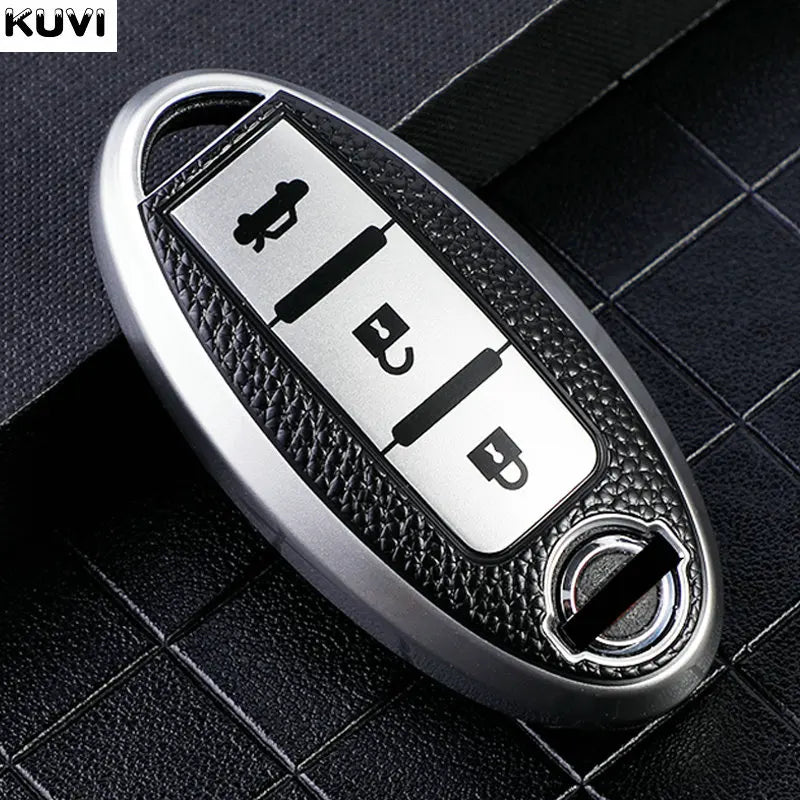 Leather TPU Car Key Case Cover for Nissan Leaf Micra Qashqai J11 J10 X