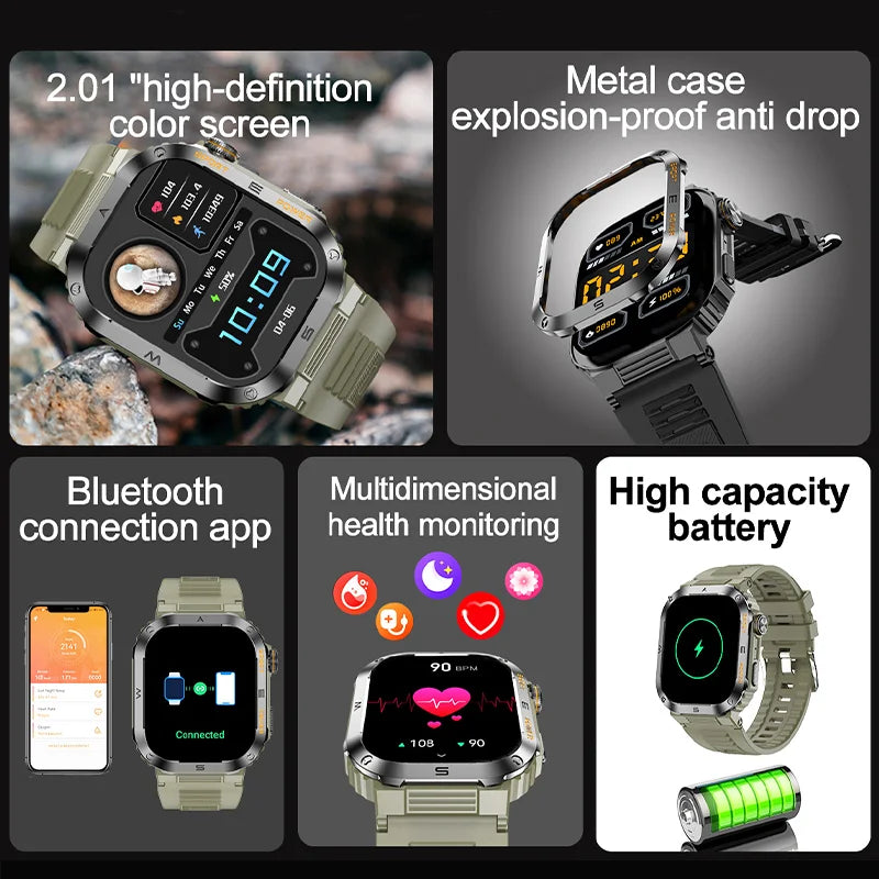 Rugged And Durable Military Smart Watch Ip68 Waterproof 2.01 '' HD