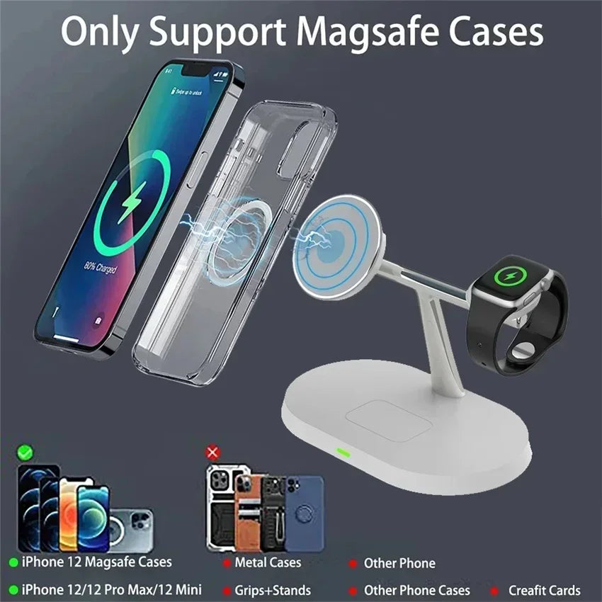 3 In 1 Magnetic Wireless Charger Stand for iPhone 15 14 13 12 Pro Max