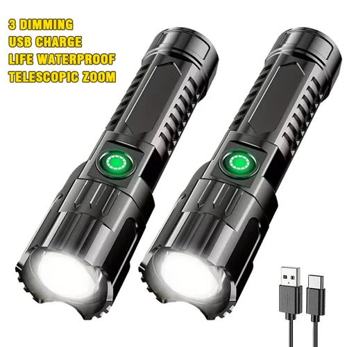 Super Power Flashlight USB Rechargeable Built in battery Telescopic