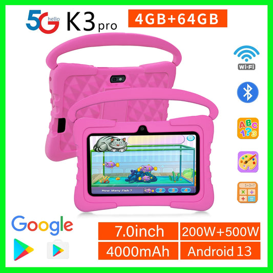Sauenaneo 7 Inch Kid Tablet Android 13, 4GB(2+2 Expand) RAM 64GB