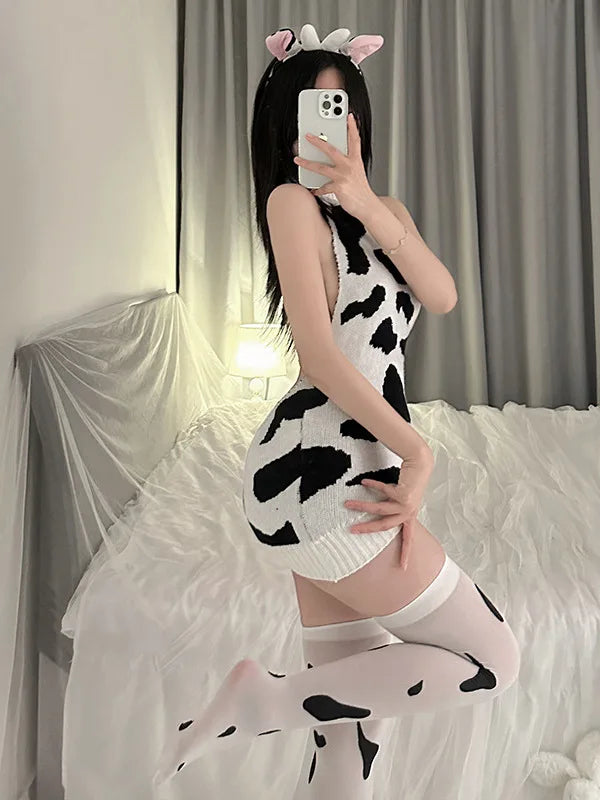 Sexy Underwear Cow Sweater Buttocks Mature Charm Elegant New Backless