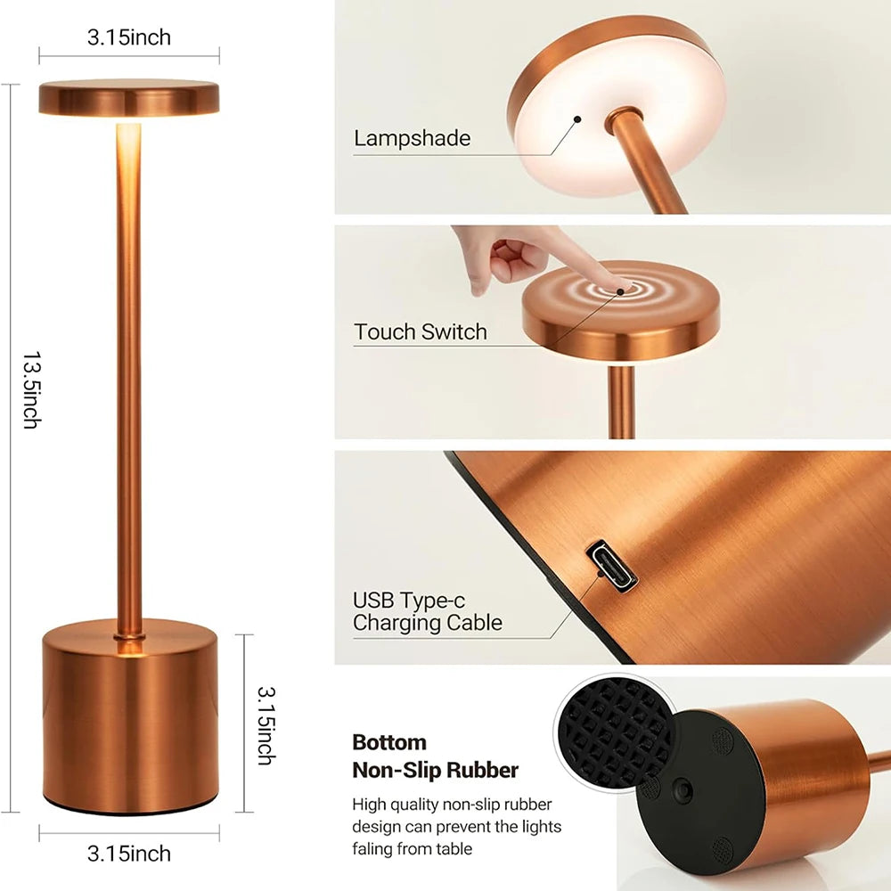 Type C Rechargeable LED Table Lamp Touch Switch Bedside Night Light