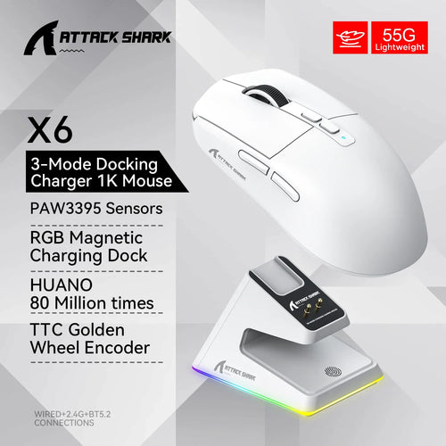 X6 PAW3395 Bluetooth Mouse , Tri-Mode Connection, RGB Touch Magnetic