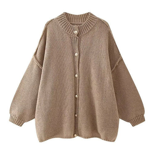 French Fashion Loose Sweater For Women O-neck Metal Button Cardigan