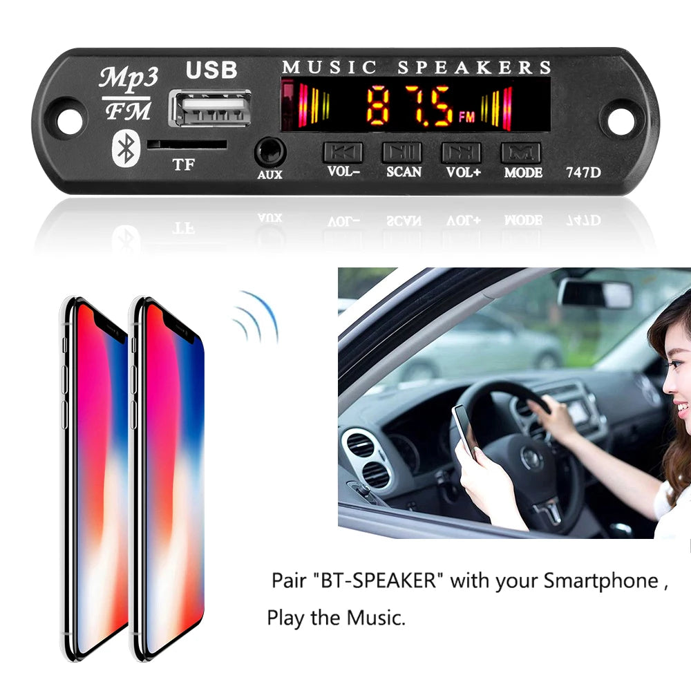 Kebidu Bluetooth 5.0 Car Kit Wireless MP3 Decoder Board Audio 9V-12V