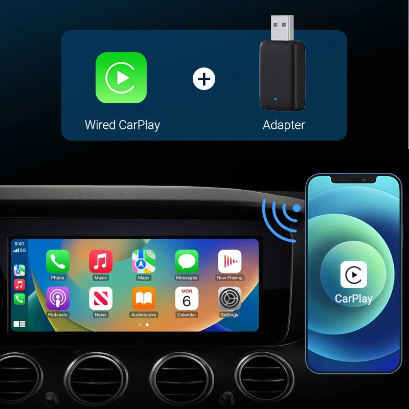 2in1 Mini Box Wireless Carplay Android Auto Box Plug&Play Wired to