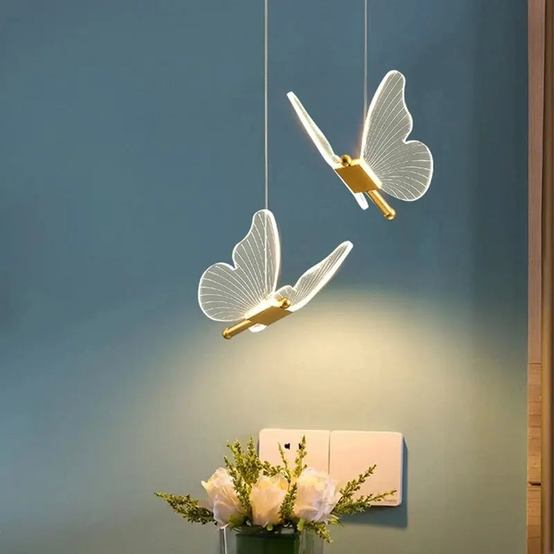 Nordic Butterfly Led Pendant Lamp Bedside Staircase Bedroom Hanging