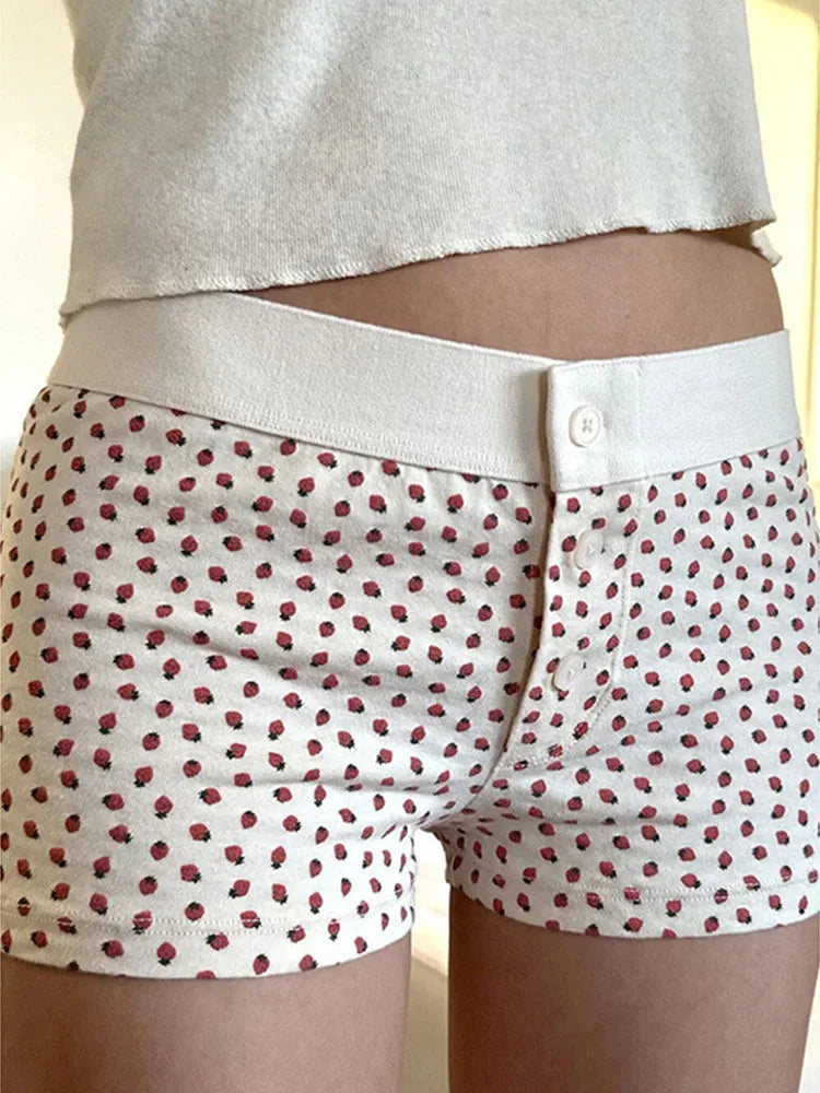 Casual Women Soft Cotton Front Buttons Shorts Summer Vintage Low Waist