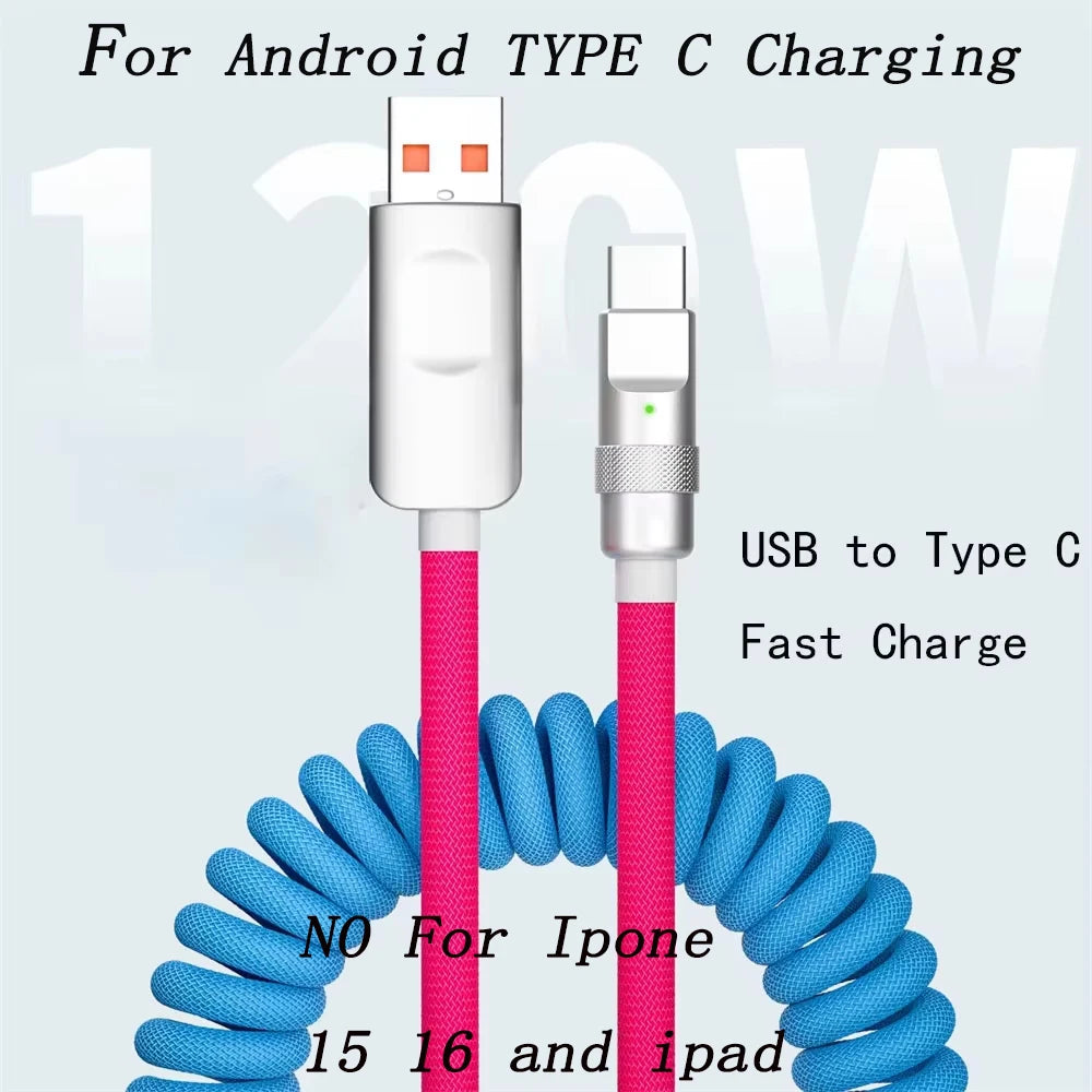 For Android 1.8M 120W Fast Charge USB Cable Quick Charge Type-C