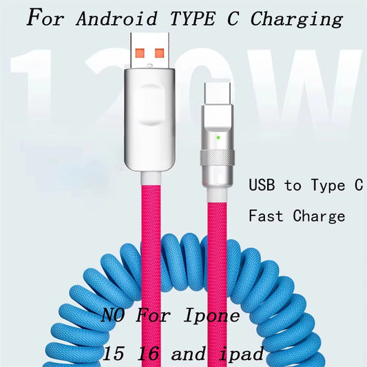For Android 1.8M 120W Fast Charge USB Cable Quick Charge Type-C