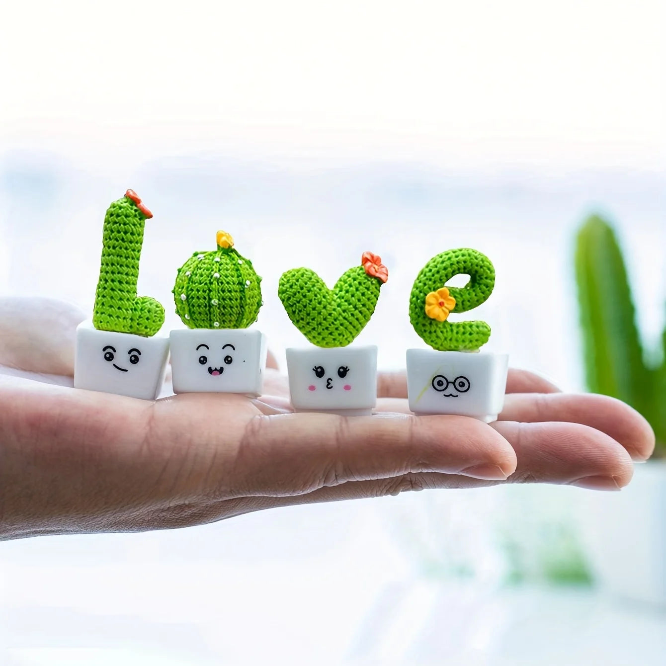 1 Set Of 4, Resin Succulent Cactus Mini Green Plant Car Office Home