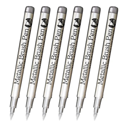 6Pcs Brush Metallic Paint Marker Pens Gold Silver Color Permanent Art