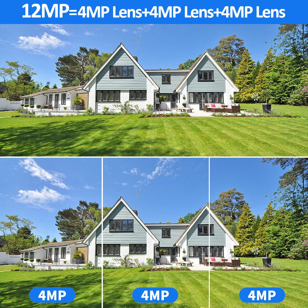 Outdoor WiFi Camera 6K Triple Screen Security Camera Two-Way Audio