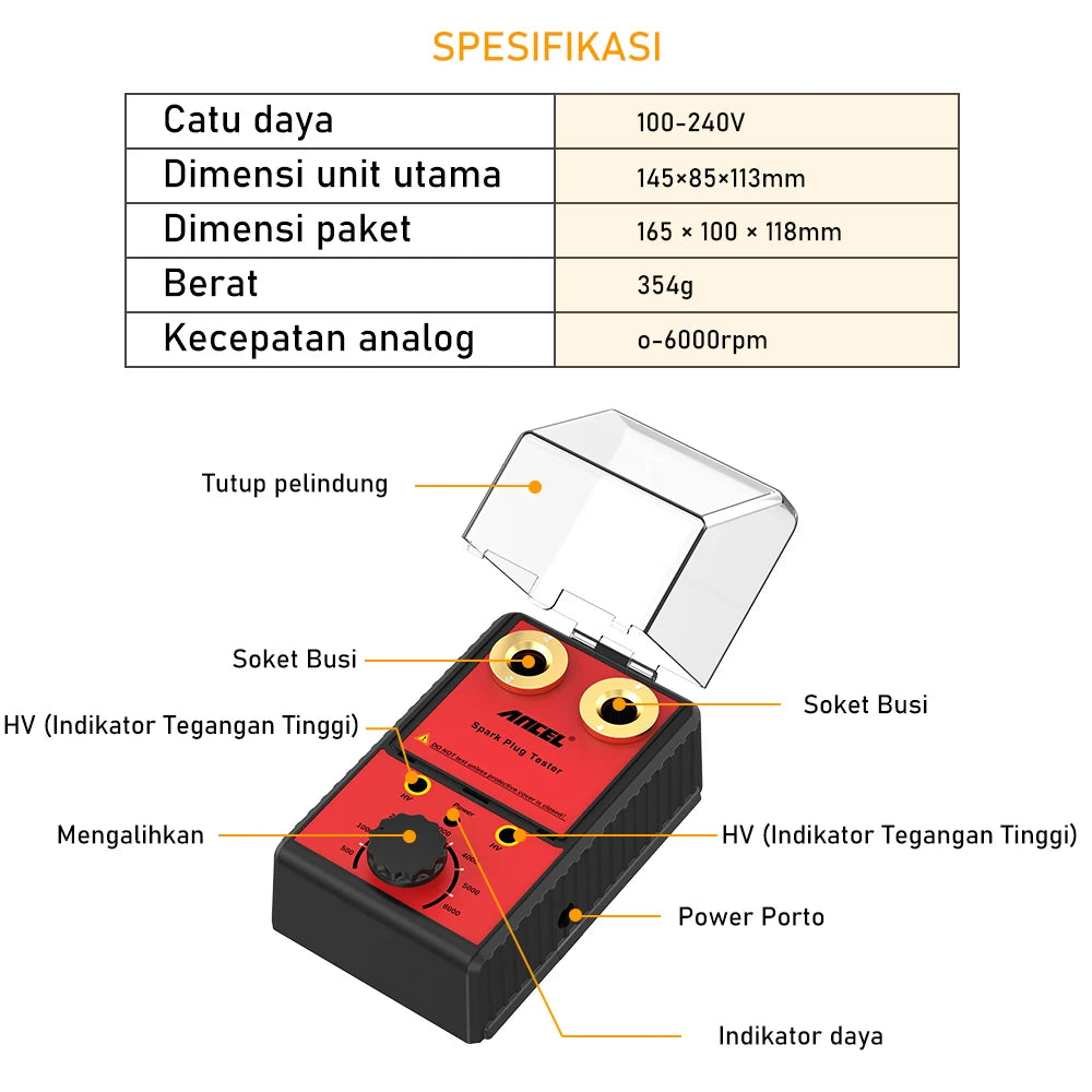 ANCEL Car Spark Plug Tester 110V 220V Ignition System Tester Double