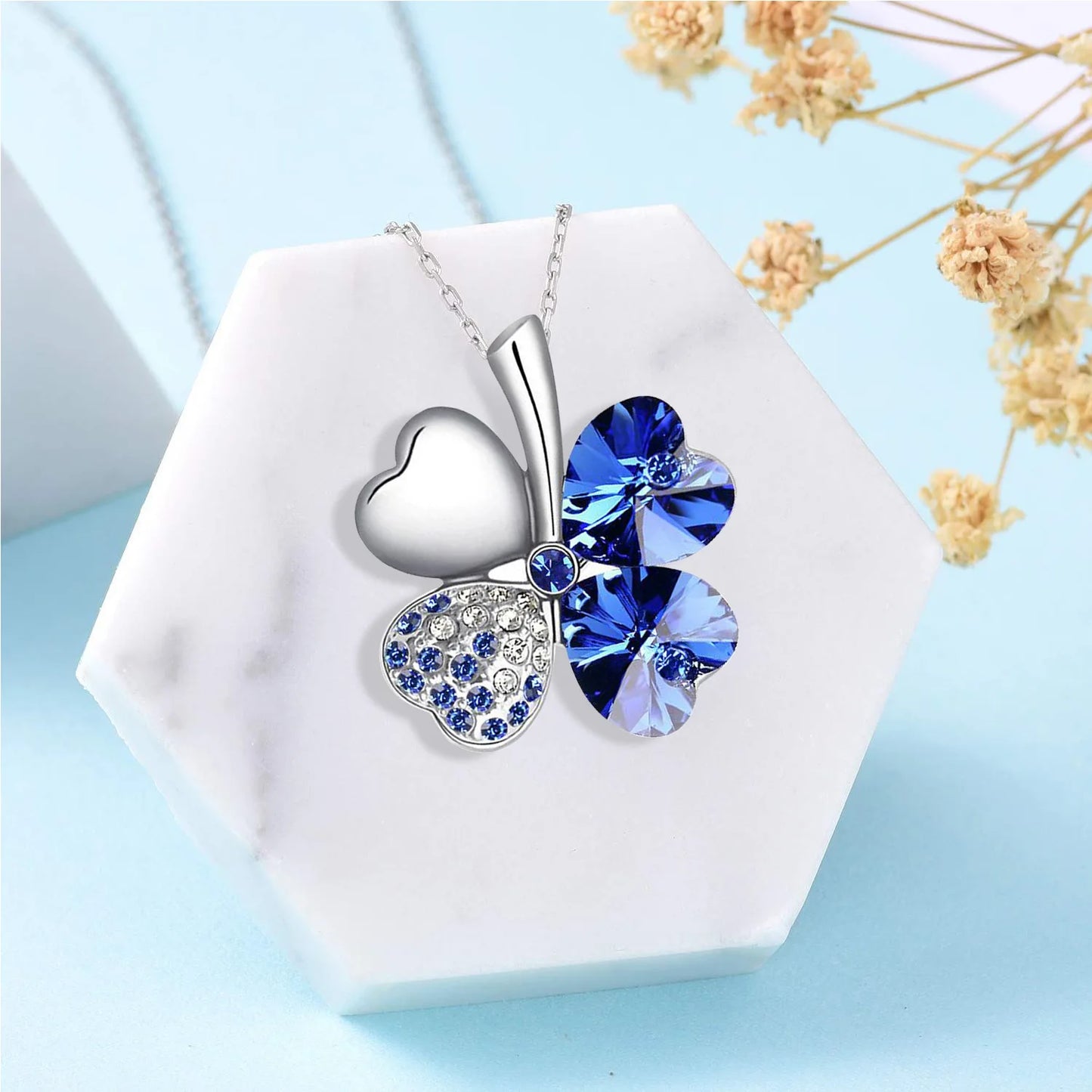 TRPOPSYN Crystal 4 Four Leaf Leaves Clover Pendant Necklaces Lover