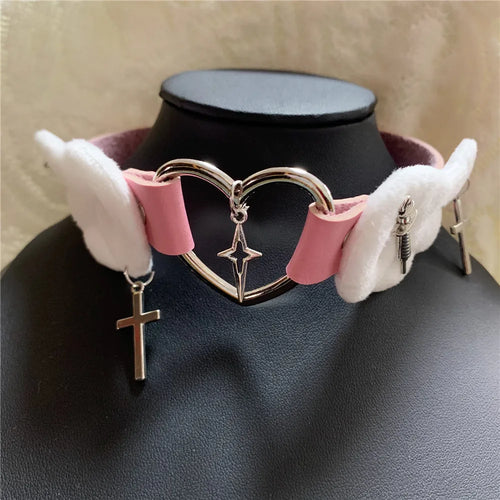 Grunge Jewelry Pink Wings Cross Choker Cosplay Sexy Accessory Harajuku