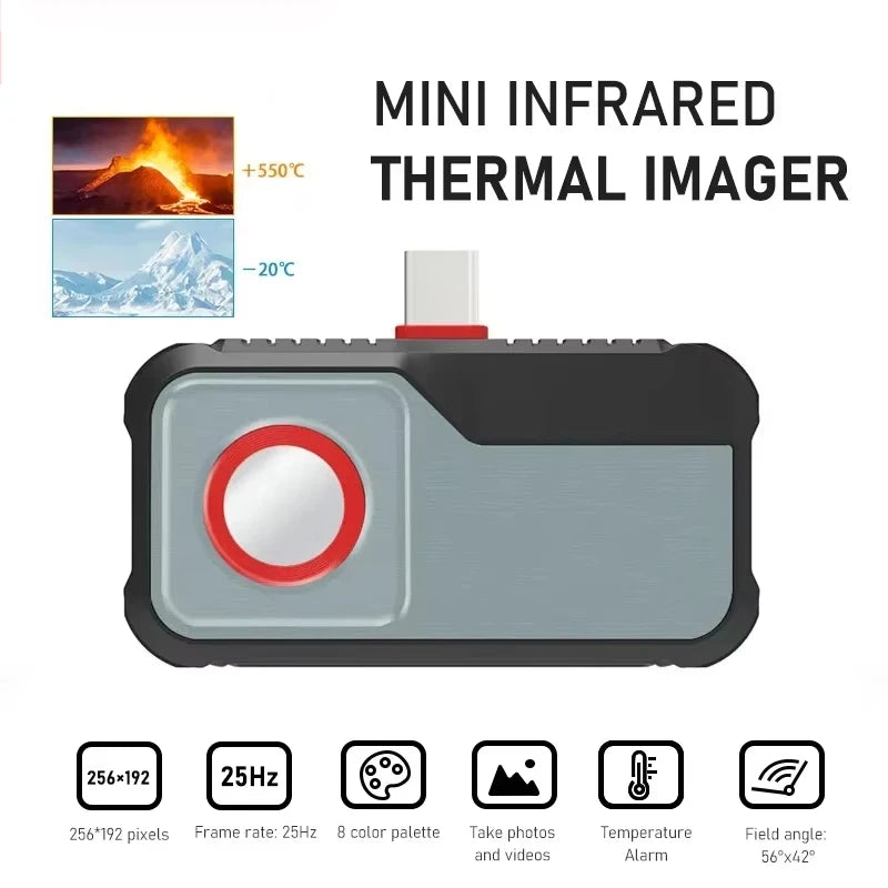 Thermal Camera 256*192 Pixels Android Type C Mobile Phone -20°C~550°C