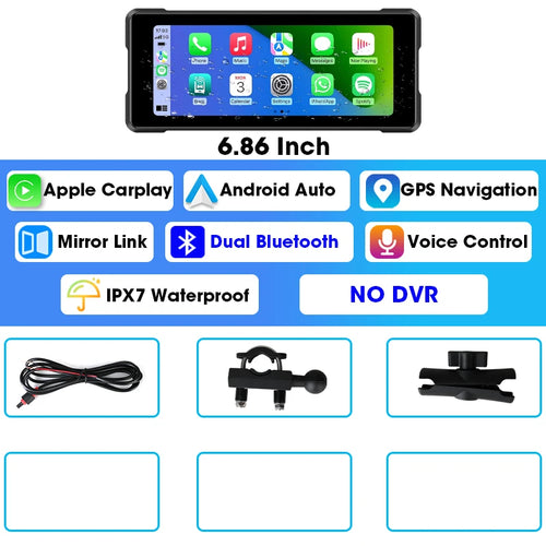 JMCQ 6.86'' Motorcycle DVR GPS Navigaton Wireless Carplay Android Auto