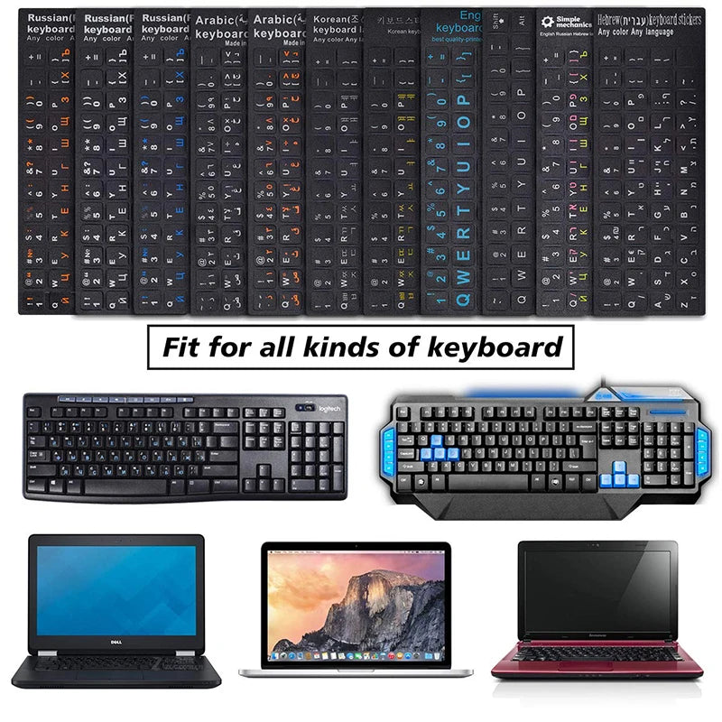 English Spanish Italian Korean Keyboard Sticker Durable Alphabet Black