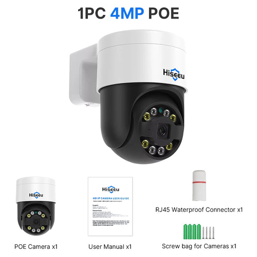 Hiseeu 4K 8MP POE PTZ IP Camera 5X Digital Zoom Face Detection Outdoor