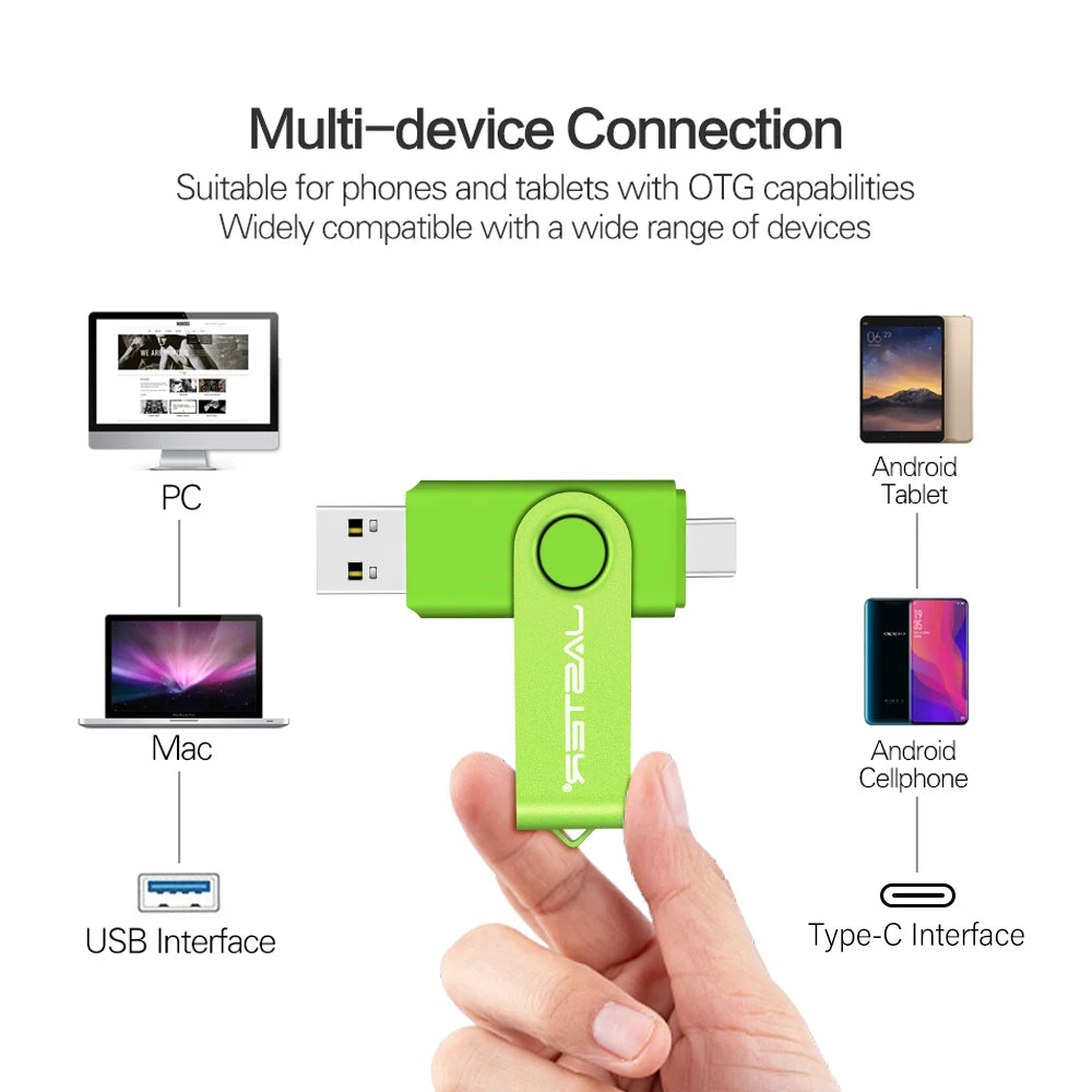 Free Custom Name OTG 2-in-1 USB Micro Type-c Flash Drive 4GB 8GB 16GB