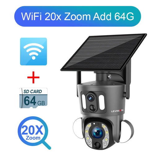 LS VISION 8MP 20X Optical Zoom Dual Screen 4G Sim Solar Camera 4K WiFi