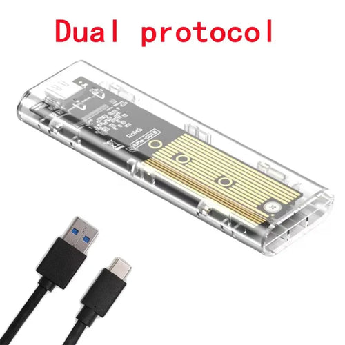 M.2 NVME PCIe NGFF SATA Dual Protocol SSD Case Clear USB Type C 10Gbps