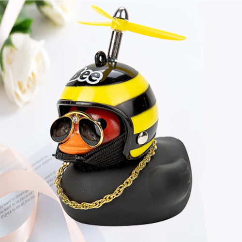 Car Duck With Helmet Broken Wind Pendant Small Yellow Duck Road Bike