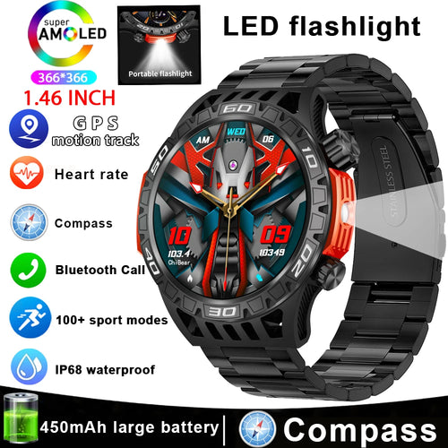 Outdoor Military Smart Watch Men's With LED lighting Bluetooth Call