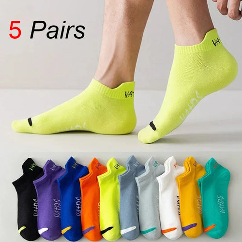 5 Pairs Men Short Socks With Fashionable Versatile Stripes That Absorb