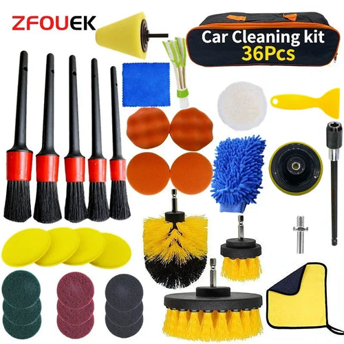 New car cleaning kit scrubber drill detailing brush set air
