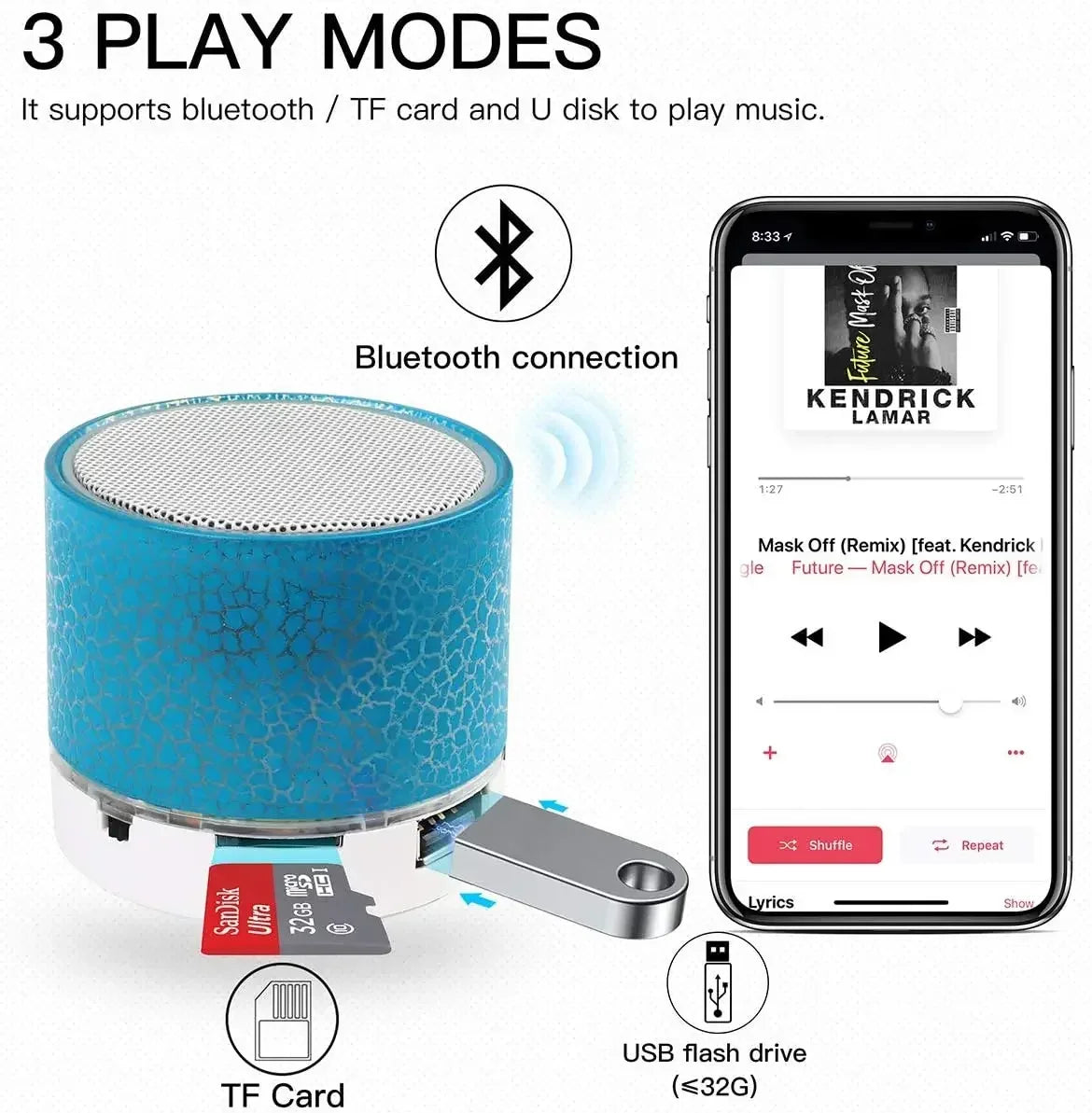 TF Wireless Mini Motion Bluetooth Speaker With LED Lights Speaker